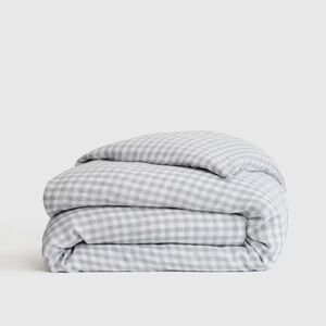 Quince European linen gingham duvet cover and sham twin blue fog